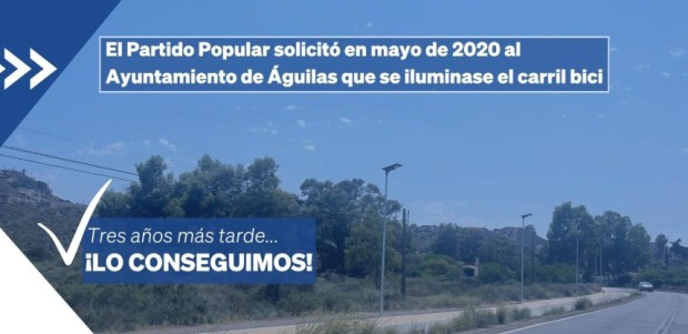 Tres años después de solicitarlo el Partido Popular, por fin se instala luz en el carril bici