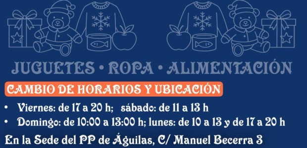 NNGG de Águilas traslada a la sede del Partido Popular la recogida solidaria de juguetes, ropa y alimentos por previsión de lluvias